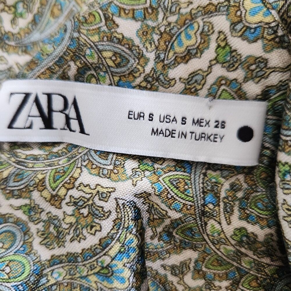 Zara Ruched Floral Paisley Print Satin Mini Slip Babydoll Dress Spaghetti Strap - Picture 3 of 7